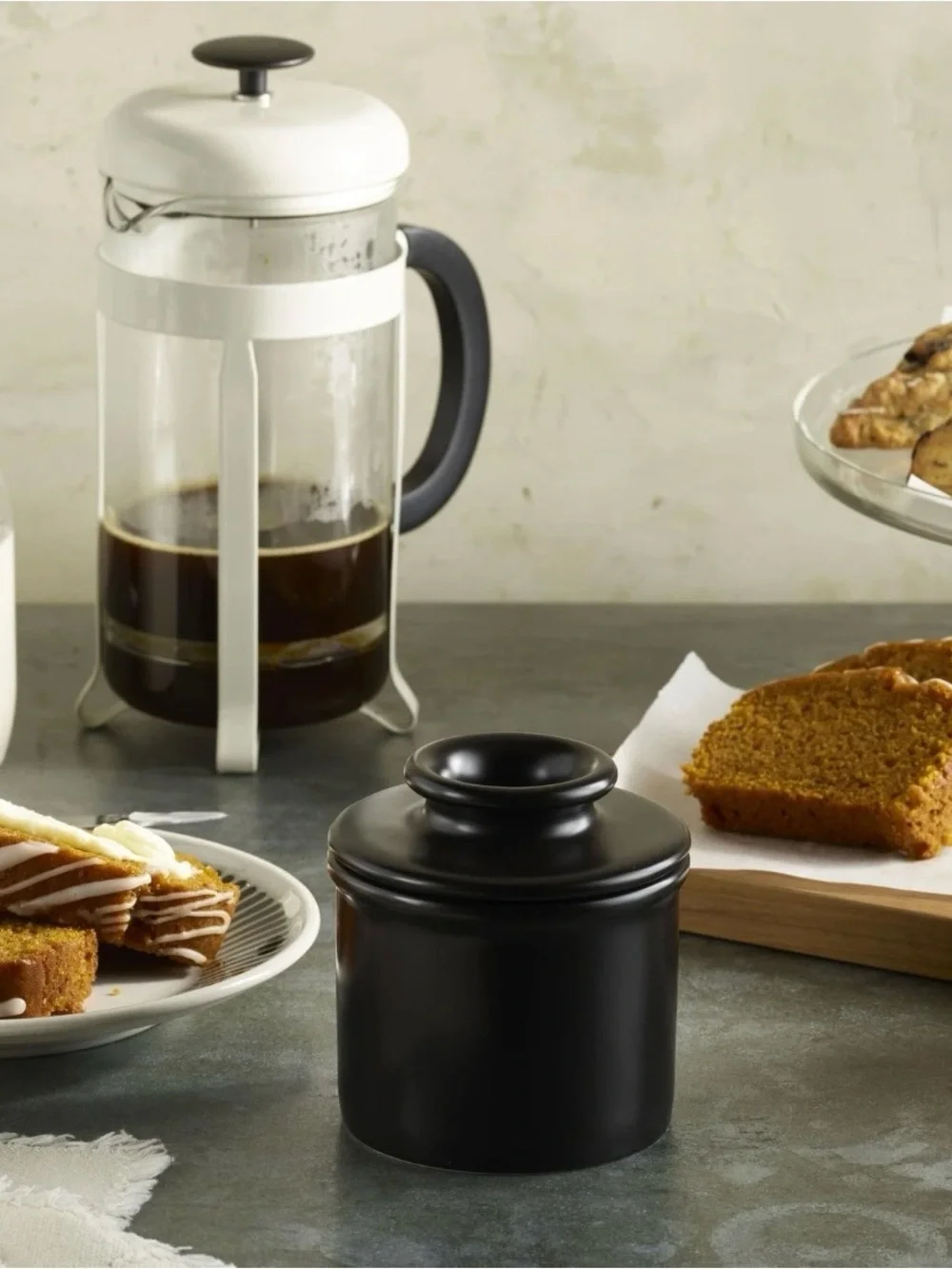 Butter Bell Crock by L. Tremain French Ceramic Butter Keeper, Matte Black